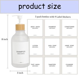 GlrYer Shampoo and Conditioner Frosted Bottles Bamboo Pump, Refillable Shampoo Bottles for Lotion Oil Shower Soap Dispenser (6, 6p-Clear)