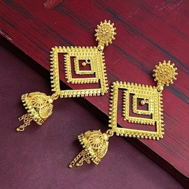 Efulgenz Indian Gold Tone Square Shape Jhumka Earrings Dangle Statement Earrings Ethiopian Style Jewelry for Women