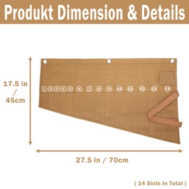 Waxed Canvas Roll Bag for Wrench and Tool 14 Pockets Durable Metric or SAE Khaki