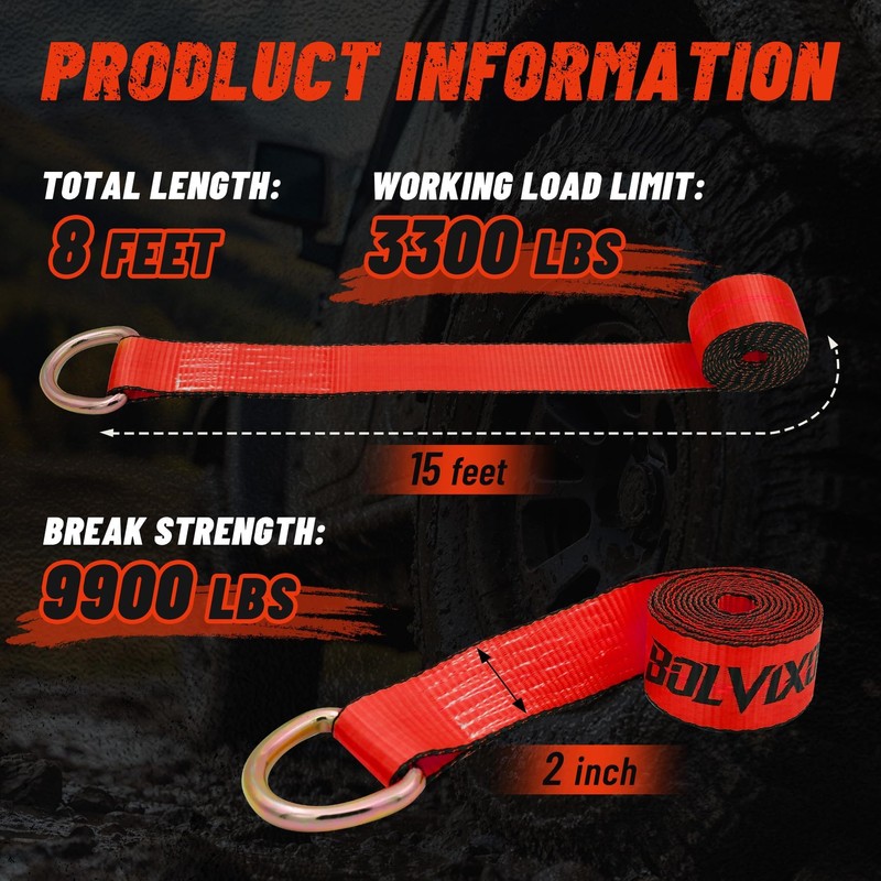 Bolvixor 8 Pack 2" x 96" Lasso Strap - 9900LBS