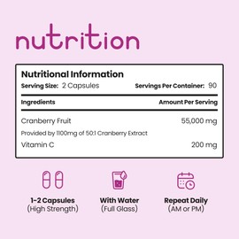 VitaBright Cranberry Tablets with Natural D-Mannose | 55,000mg | 180 Capsules | 3 Month Supply | Cranberry Supplements for Women with Vitamin C | No Added Sugar | High Strength Extract
