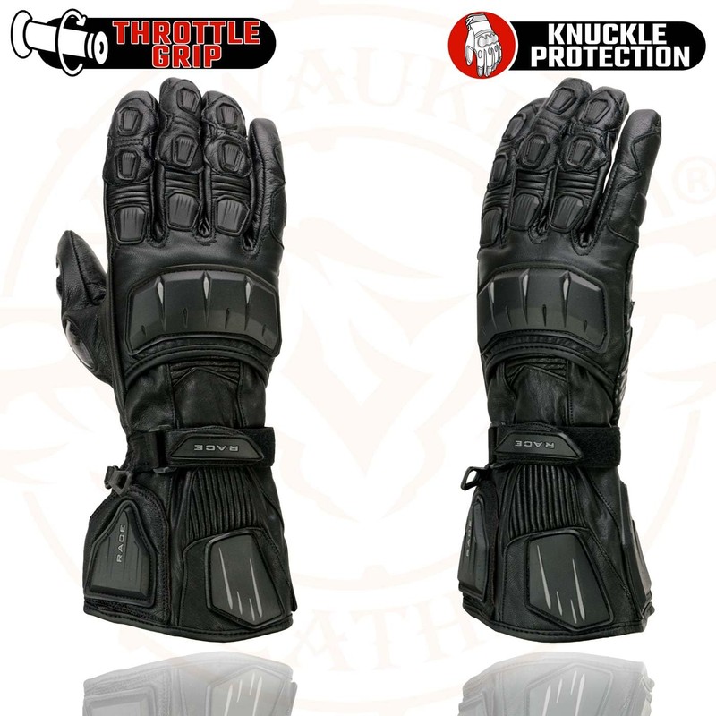 Milwaukee Leather SH717 Men's Black Leather Racing Gauntlet Gloves w/Knuckle
