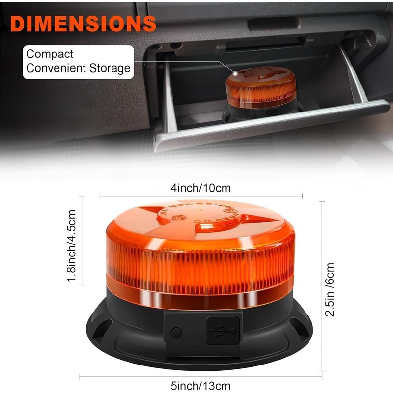 Rechargeable Beacon Lights,Wireless Strobe Light with Remote Control,Amber Magnetic Emergency