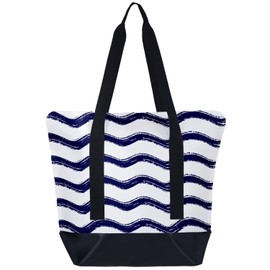 Cliduli Beach Tote Bag for Women Waterproof Large Capacity Navy Blue and White Stripes Shoulder Handbags with Pockets for Beach
