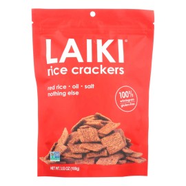 UD_Laiki Red Rice Crackers Case 8 3.5 oz Kosher Certified Grain Snacks Hard Soft Salty Sweet Flavored Baked Dried Bulk Bag