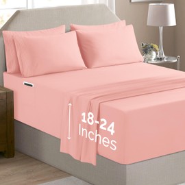 Elegant Comfort Luxury Soft 6-Piece 1500 Premium Hotel Quality Bed Sheet Set with Extra Deep Pockets 18-24 Inch, Wrinkle Free, Storage Pockets, Extra Deep Pocket 6PC Sheets, King, Dusty Rose