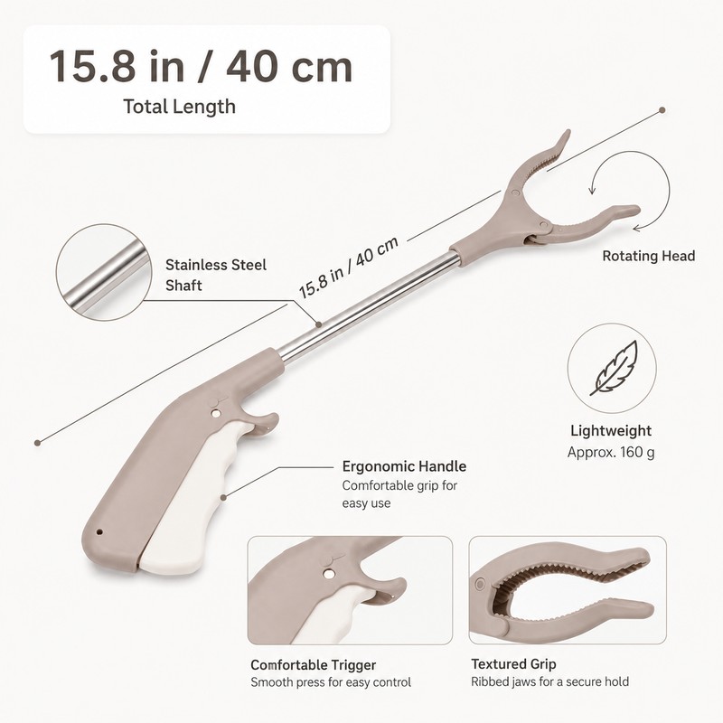 15.8-Inch Reacher Grabber for Home & Outdoor Use – Rotating