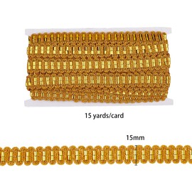 HOBBIESAY Braid Trim Gold Edge Woven Braid Trim 15 Yards 2mm Polyester Decoration Border Decorative Ribbon Wave Pattern Gold Trim Ribbon for Sewing,Gift Package Wrapping