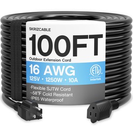 16/3 100 Ft Outdoor Extension Cord Waterproof, Weatherproof & Flame Retardant Black 3 Prong Power Cord Outside for Lawn & Garden, 16AWG 10A 1250W 125V SJTW ETL Listed