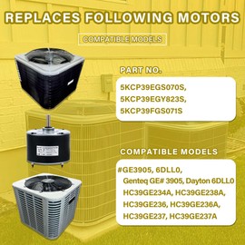 PIRIPARA 5KCP39EGS070S Condenser Fan Motor Replaces Carrier # 5KCP39EGY823S Genteq #GE3905, Bryant Payne HC39GE236,237 HC39GE234A Dayton 6DLL0, 1/4HP 1100 RPM 208-230V 48Frame with Capacitor