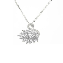 IMINI Crystal Swan Pendant Necklace for Women Girls Cute Bird Charms Drop Link Chains Adjustable Choker Necklace Delicate Fashion Birthday Holiday Party Christmas Jewelry Gifts (White Gold, Clear CZ)