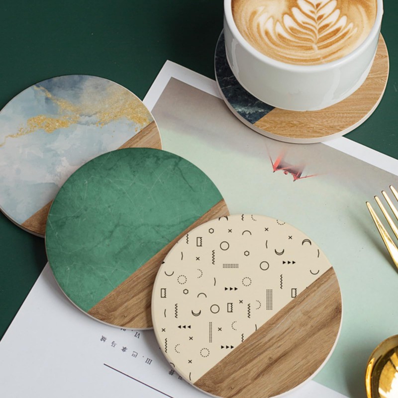 吸水 珪藻土コースター フラワー柄 おしゃれ 滑り止め こーすたー 大理石調 高吸水性 断熱 速乾