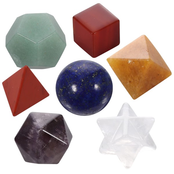 VORCOOL Chakra Healing Crystal Platonic Body Sacred Geometry Healing Stones Set with the 7 Most Popular Chakra Stones with Merkaba Star Carved Chakra Stone Set