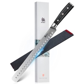 KYOKU 12" Slicing Knife, Samurai Series Brisket Knife for Meat Cutting with Pakkawood Handle, Japanese High Carbon Steel Meat Carving Knife for BBQ Brisket Turkey Ham Rib Roast Beef with Sheath & Case