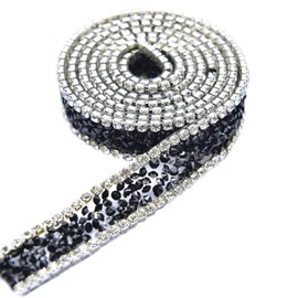 1 Yard Crystal Rhinestone Appliques, Rhinestone Ribbon Sparkle Crystal Diamond Wrap Roll Sewn or Hot Fix for Prom Dresses Belt Applique Hair Clip Collar Decoration (Jet)