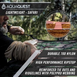 AquaQuest Safari Tarp Kit – Lightweight Waterproof (5,000 mm) Seam-Taped Ripstop Rain Fly for Backpacking, Thru-Hiking & Hammock Camping – 10x10 Olive Drab
