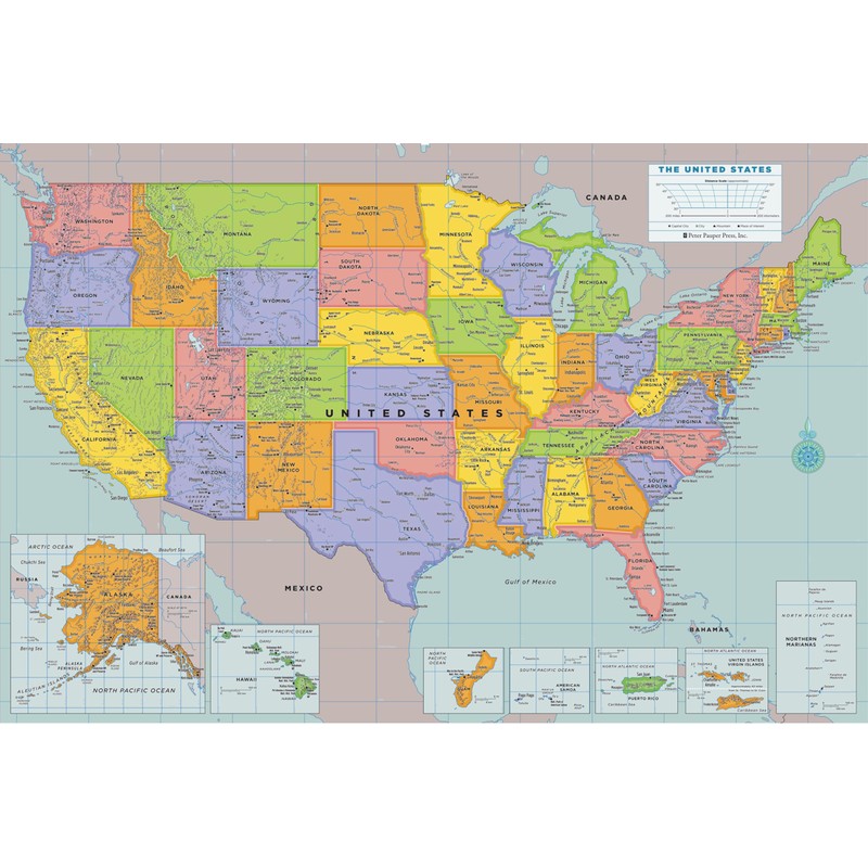 Extra-large USA Laminated Wall Map - 45'' high x 67''