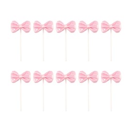 JANOU 10pcs Bow Cake Topper Bowknot Cupcake Toppers Cake Dessert Picks Decoration For Baby Shower Birthday Wedding Party Supplies (Pink)
