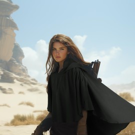 UQJE Medieval Hooded Cowl Post Apocalyptic Shawl Scarf Shaman Cowl Renaissance Hooded Shawl (Black-1, One Size)