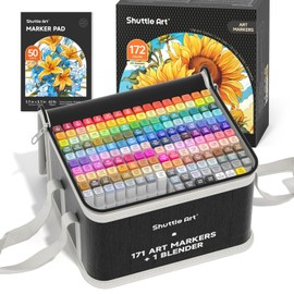 Shuttle Art 172 Colors Dual Tip Alcohol Based Art Markers,171 Colors plus 1 Blender Permanent Marker 1 Marker Pad with Case Perfect for Kids Adult Coloring Books Sketching and Card Making