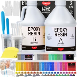 Smallbudi 2 Gallon Epoxy Resin Kit with 36 Colors Mica Powder, Gold Foil, Cups & Stick, Crystal Clear Resin Beginner Supplies for Coating Casting Table, Molds, Jewelry Making, DIY Art Craft, 1:1 Ratio