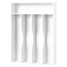 Bellsal White Utensil Organizer 10 Inch Silverware Tray for Drawer Utensil Holder Cutlery Organizer Kitchen Drawer Organizer 5 Compartment Small Narrow Bamboo