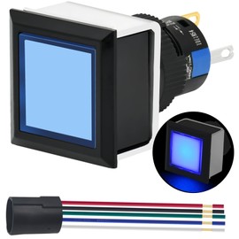 Square Push Button Switch 21 * 21mm 0.83" Square Mounting Hole UL Certified with Blue Light 24V 1NO 1NC SPDT ON/Off with Socket Plug 5A 250V Waterproof