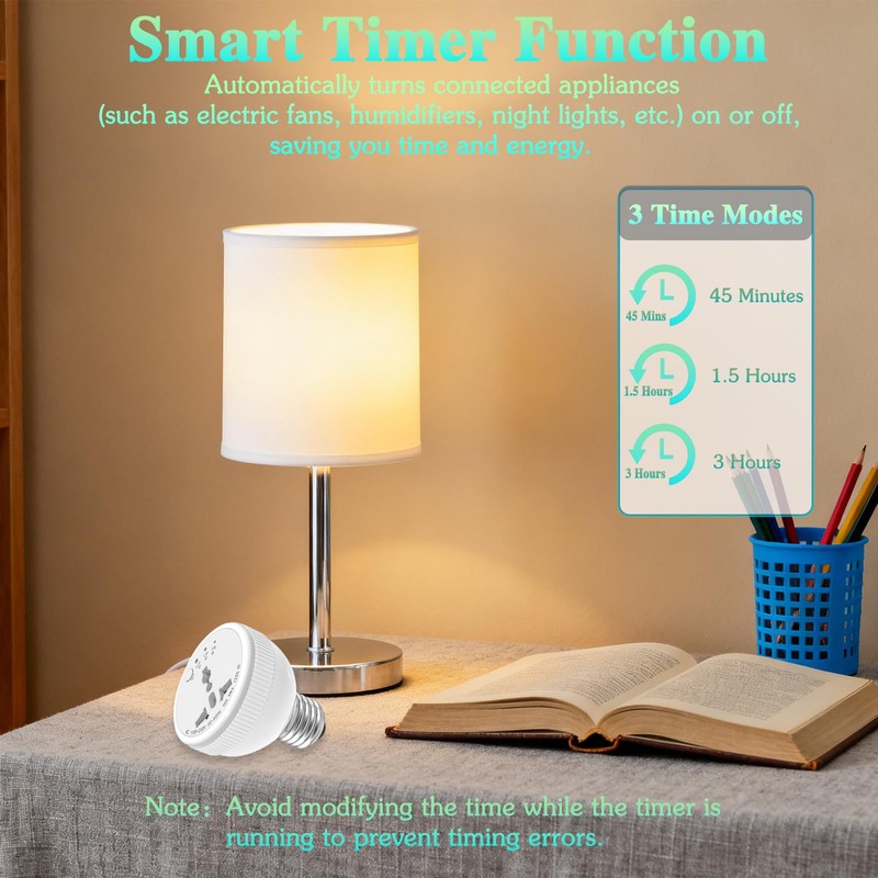 E26/E27 Light Socket Outlet Adapter with 3 Auto-Off Smart Timer