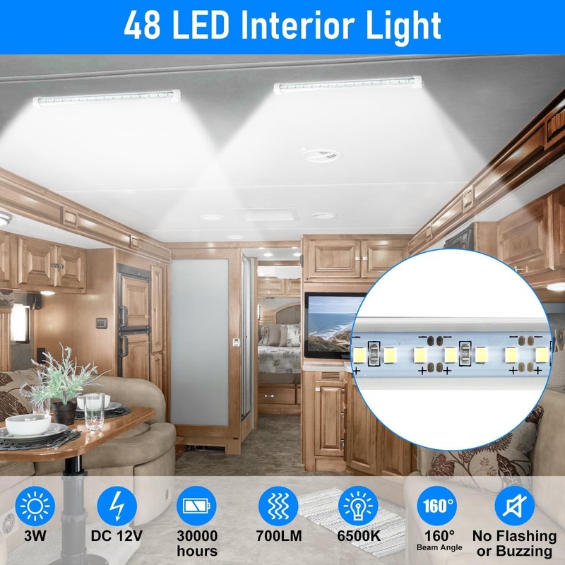 Linkstyle 4PCS 12V LED Interior Light Bar, 192LEDs LED Light