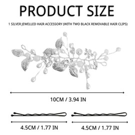KEYRI 1 Pcs Bridal Hair Pins Jewelry Hair Accessories Fashion Classic Style Retro Elegant Ladies Pearl Rhinestone Headpiece Wedding Accessories for Wedding Bride Girls Women (Silver)