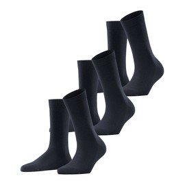FALKE Women's Family 3-Pack Socks Breathable Sustainable Organic Cotton Reinforced Women's Socks Skin Friendly Durable Plain Multipack 3 Pairs, Blue Dark Navy 6379