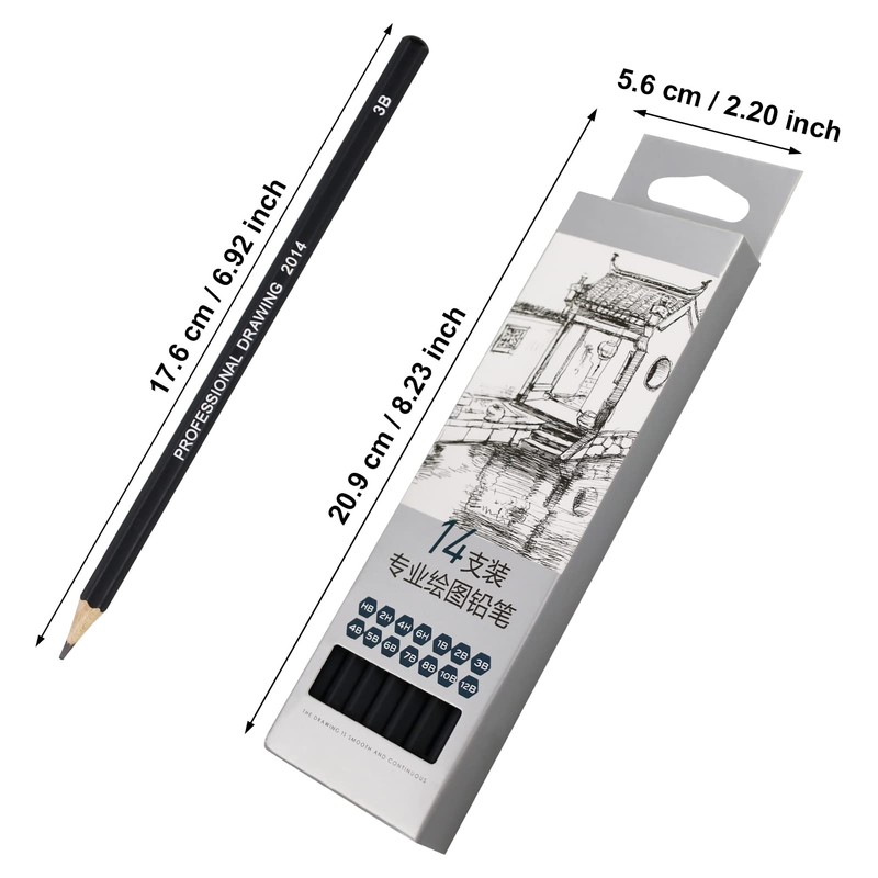 14 Pcs Drawing Pencils 12B, 10B, 8B, 7B, 6B, 5B,