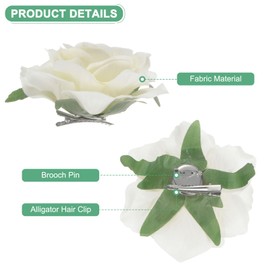 M METERXITY Rose Hair Clip, 4.33 Inch Flower Hairpin Fabric Floral Brooch for Bridal Wedding/Party/Women Hair Accessories, Hair Flowers Headpiece Floral Hair Pins [11cm, Beige White]