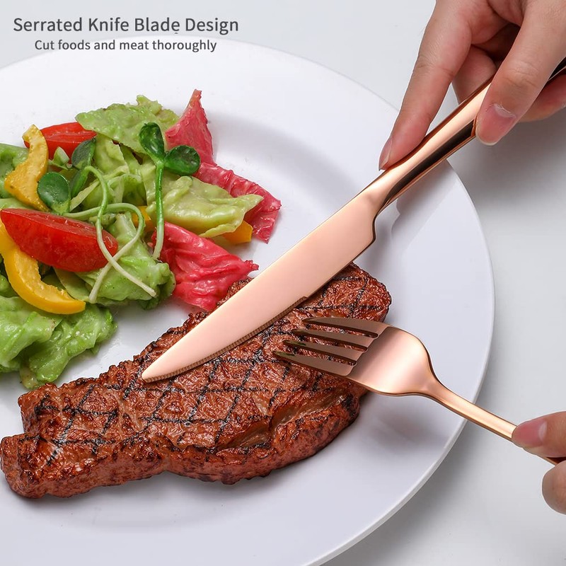 A · HOUSEWARE Copper Flatware Set 8 Stainless Steel Silverware