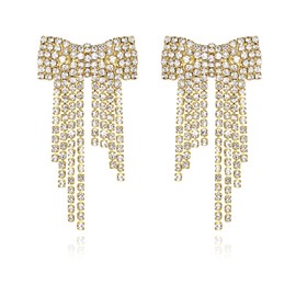 EVER FAITH Bow Tassel Earrings Crystal for Women Girls Rhinestone Bnowknot Fringe Earrings for Party Prom Jewellery Gifts Clear Silver Tone, Crystal