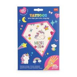 Legami - Temporary Tattoos for Kids Unicorn Theme, Washable, Sweat and Waterproof, Glitter Detailing, Easy to Apply, Skin Friendly, Dermatologically Tested