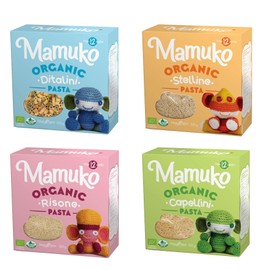 Mamuko Organic The Beginning Pasta 4-Pack Variety Mix (Ditalini, Stelline, Risone, Capellini) Quick-Cook Pasta for Babies Young Children - Protein Pasta Ideal for 12+ Months Toddlers- 12 Servings