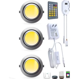 Under Cabinet Lighting Smart Puck Lights Wired Compatible with Alexa,Google Home,App Controlled Puck Light,Cabinet Lights for Kitchen,Shelf,Under Desk,Recessed Mount Ceiling Puck Lights,12 Volt,3pcs