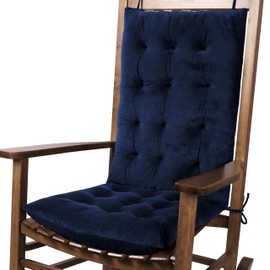 FlyGulls Rocking Chair Cushions Indoor Velvet Chair Pads High Back and Seat Cushion 2 Piece Set Navy