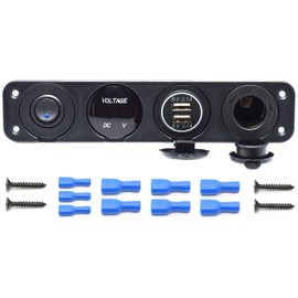 Cllena Dual USB Socket Charger 4.2A + 12V Power Outlet + LED Voltmeter + ON-Off Toggle Switch 4 in 1 Functions Panel for Car Marine Boat Rv ATV UTV Truck Camper (Blue)