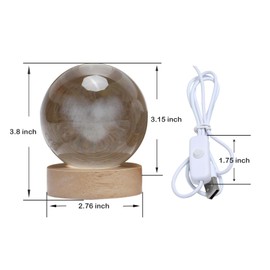 Cokiyaya Night Light Ball with 3D Crystal, 2 Set, Heart Model, Wooden Base with Switch, Automatic Color Changing (USB Power), Desktop Decor, Classy for Thanksgiving, Christmas or Birthday