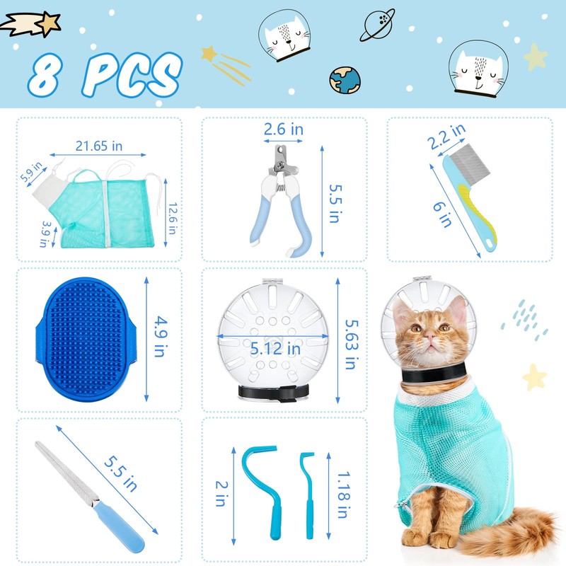 8 Pcs Cat Muzzle Set with Adjustable Cat Bathing Bag