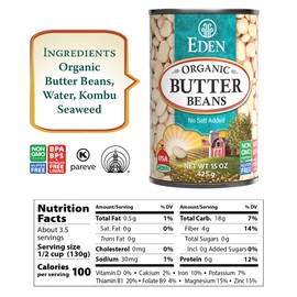 Eden Organic Butter Beans, (Baby Lima Beans), No Salt Added, USA Grown, Non GMO, 15 oz (12-Pack)