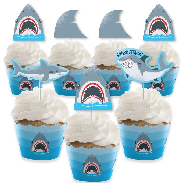Big Dot of Happiness Shark Zone – Decoración para cupcakes – Jawsome Shark Viewing semana fiesta o fiesta de cumpleaños Cupcake Wrappers and Treat Picks Kit – Juego de 24