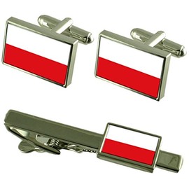 Poland Flag Cufflinks Ties Matching Same Fabric Box Set