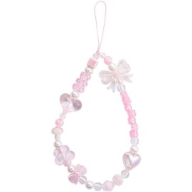 TyGo Pink Acrylic Beaded Mobile Straps - Anti-Lost Hand Strap & Pendant Phone Hanger