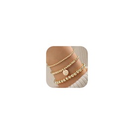 Turandoss Gold Bracelets for Women & Girls - Charm Bracelets with Z Initial & Beaded Designs - Stretchable Gold Accessories