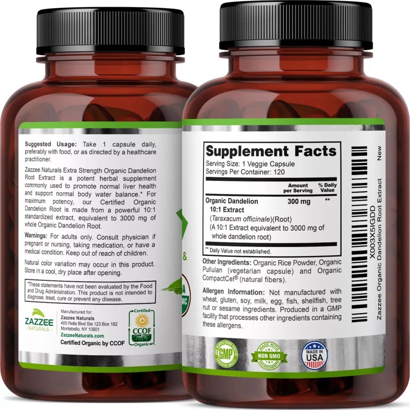 Zazzee USDA Organic Dandelion Root 10:1 Extract, 3000 mg Strength,