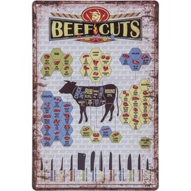 30 x 20 cm - Tin Sign - Beef & Cuts - Funny Saying, Overview - Garden, Party, BBQ, Steak - Grillmeister Decorative Sign ..