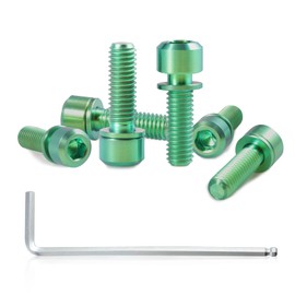 SPEEDWOX 6pcs Bicycle Stem Screw with Washers Set Titanium Alloy Bike Allen Hex Tapered Bolts Screw for MTB Road Bike Stem Parts,M5 x 16mm Green